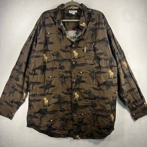 Columbia River Lodge Mens 2XT Tall Long Sleeve Button Up Hunting Dog Print Brown